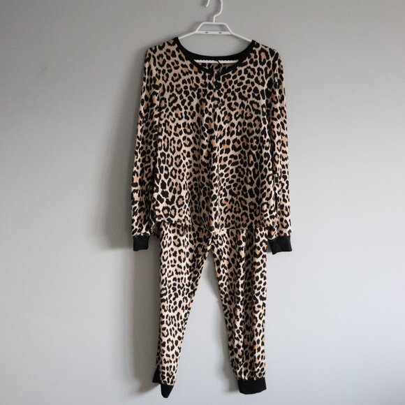 Kate Spade Leopard Print Black Medium 2-Piece Henley Jogger Pj Lounge Set - Picture 1 of 15